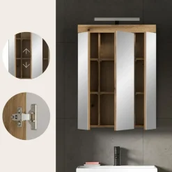 Merkloos Hioshop Scout spiegelkast inclusief verlichting 3 spiegeldeuren eiken decor Online