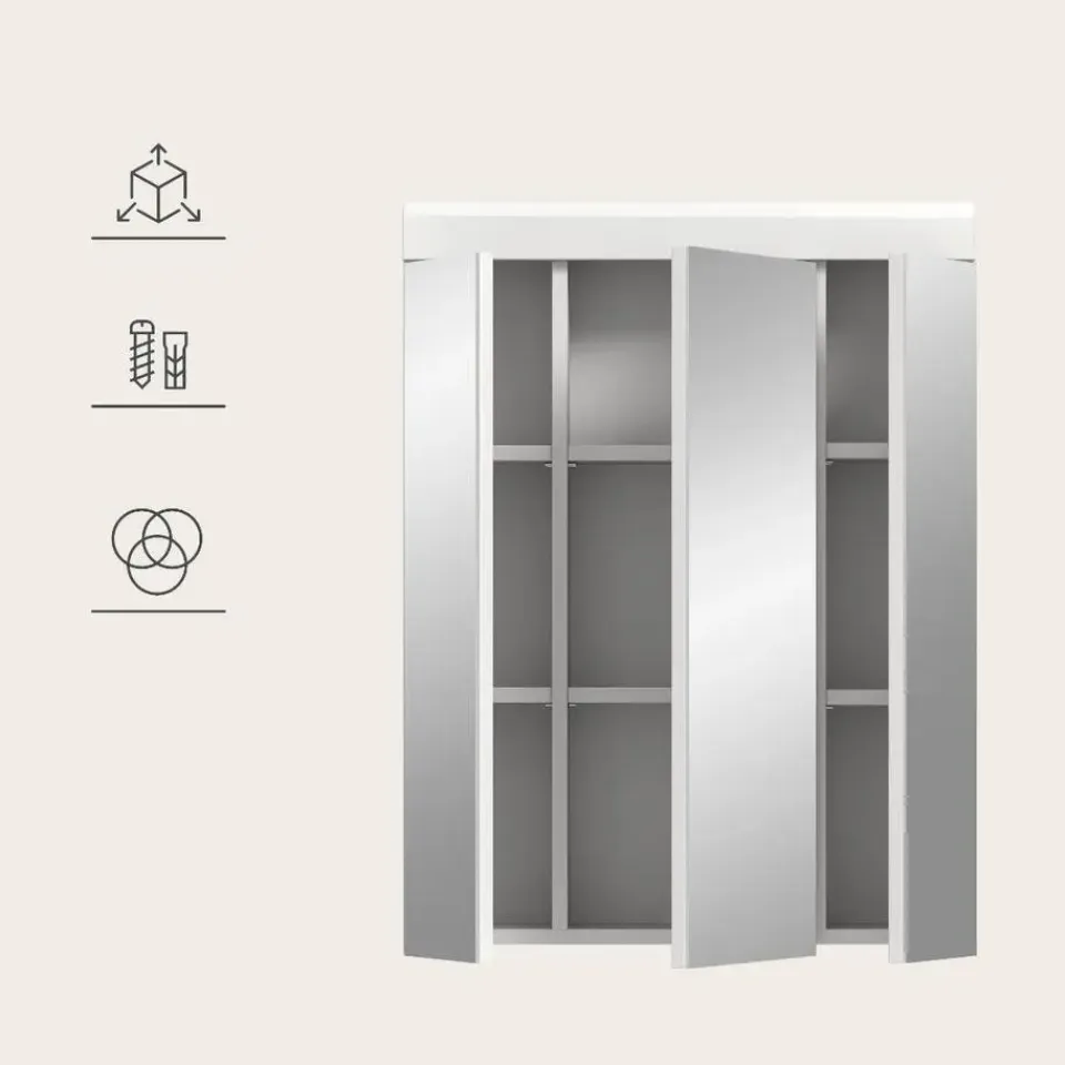 Merkloos Hioshop Scout spiegelkast 3 spiegeldeuren wit hoogglans- wit Discount