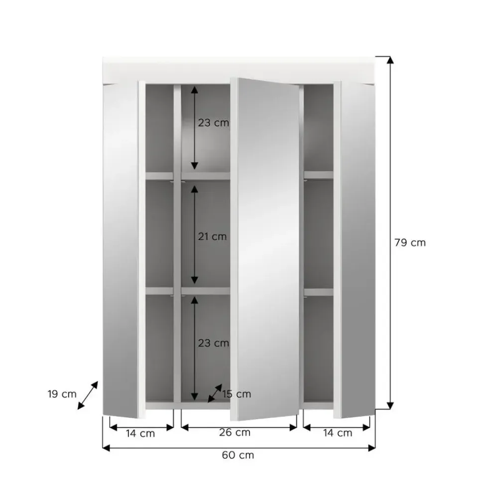 Merkloos Hioshop Scout spiegelkast 3 spiegeldeuren wit hoogglans- wit Discount