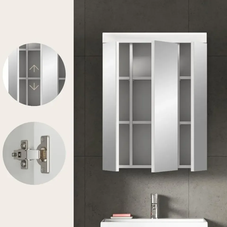 Merkloos Hioshop Scout spiegelkast 3 spiegeldeuren wit hoogglans- wit Discount