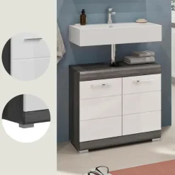 Merkloos Hioshop Scout wastafel 2 deuren wit hoogglans- grijs Online