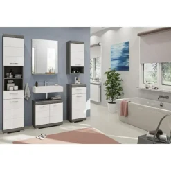 Merkloos Hioshop Scout wastafel 2 deuren wit hoogglans- grijs Online