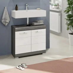 Merkloos Hioshop Scout wastafel 2 deuren wit hoogglans- grijs Online