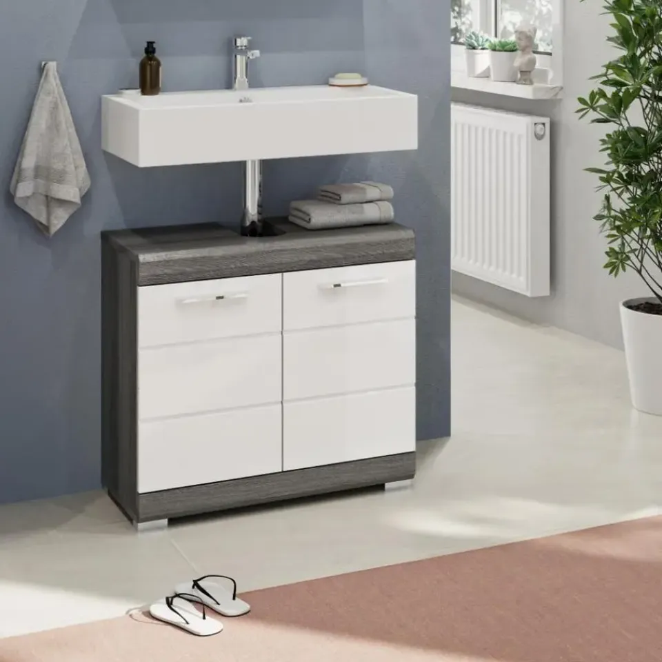 Merkloos Hioshop Scout wastafel 2 deuren wit hoogglans- grijs Online