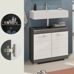 Merkloos Hioshop Scout wastafel 2 deuren wit hoogglans- grijs Online