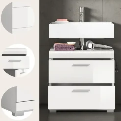 Merkloos Hioshop Scout wastafel 2 deuren- 2 lades- 2 planken wit hoogglans- wit Hot