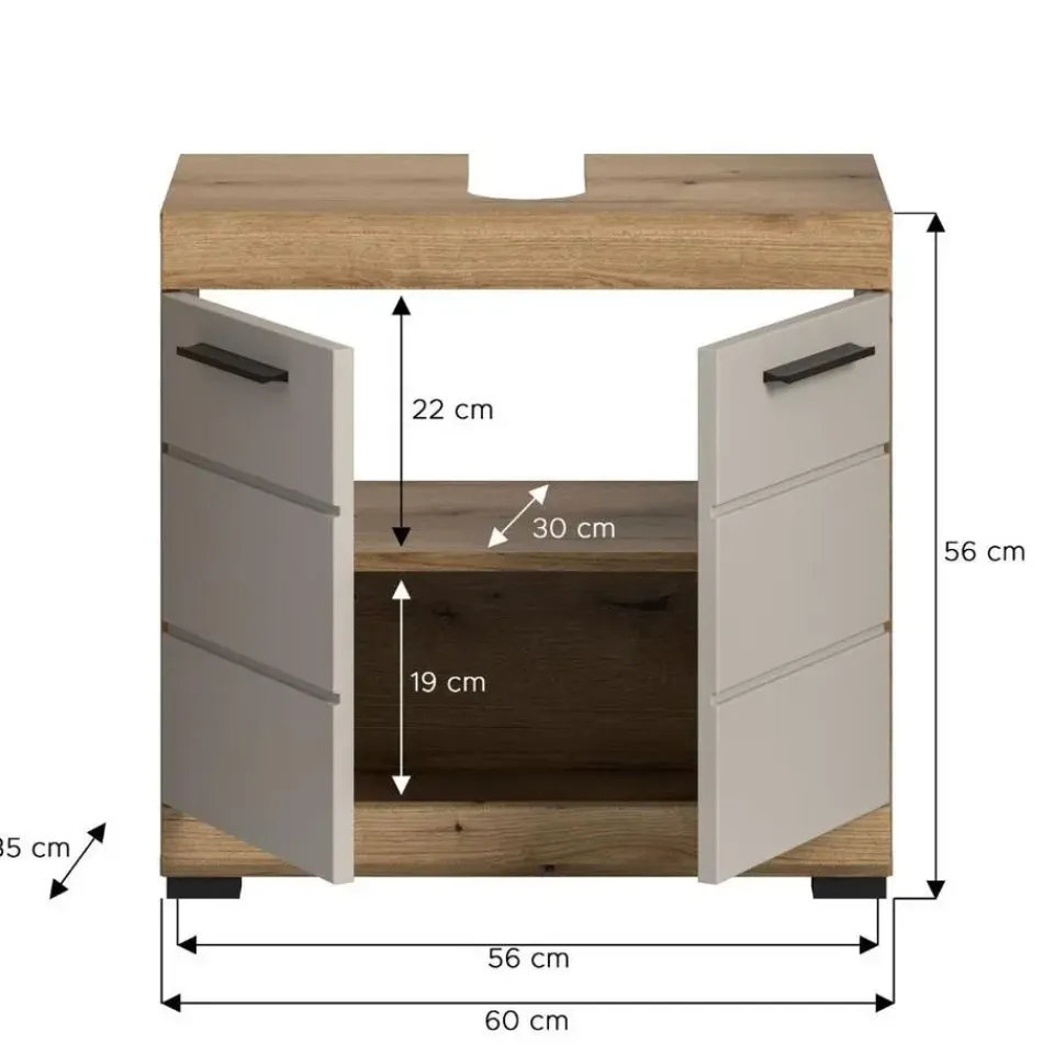 Merkloos Hioshop Scout wastafel 2 deuren kasjmier decor mat- eiken decor