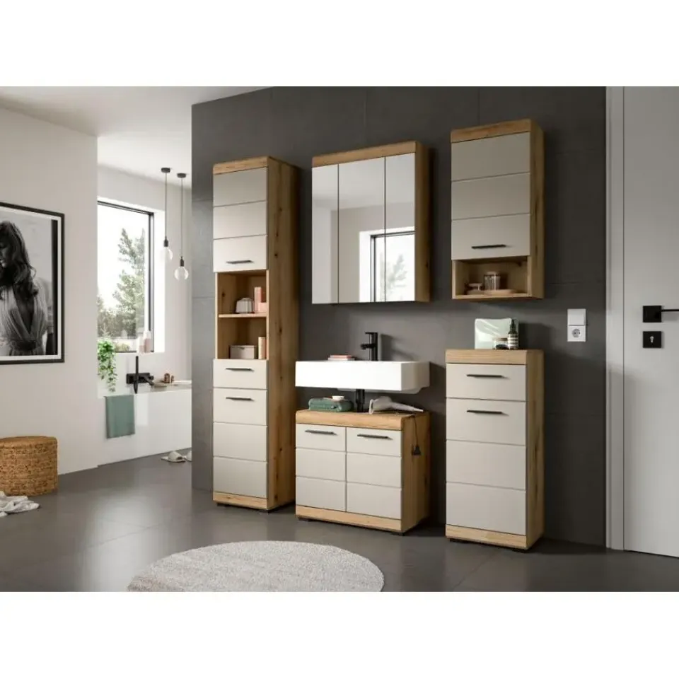 Merkloos Hioshop Scout wastafel 2 deuren kasjmier decor mat- eiken decor