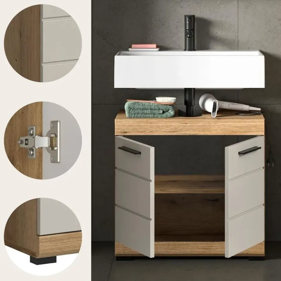 Merkloos Hioshop Scout wastafel 2 deuren kasjmier decor mat- eiken decor