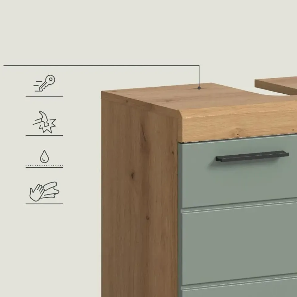 Merkloos Hioshop Scout wastafel 2 deuren- 2 lades salvie decor- eiken decor Online