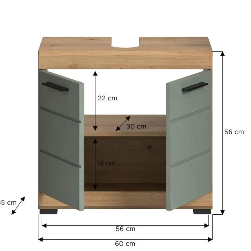 Merkloos Hioshop Scout wastafel 2 deuren- 2 lades salvie decor- eiken decor Online
