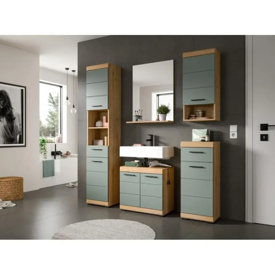 Merkloos Hioshop Scout wastafel 2 deuren- 2 lades salvie decor- eiken decor Online