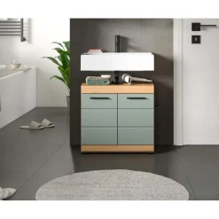 Merkloos Hioshop Scout wastafel 2 deuren- 2 lades salvie decor- eiken decor Online