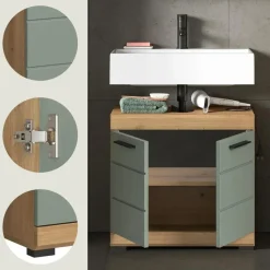Merkloos Hioshop Scout wastafel 2 deuren- 2 lades salvie decor- eiken decor Online