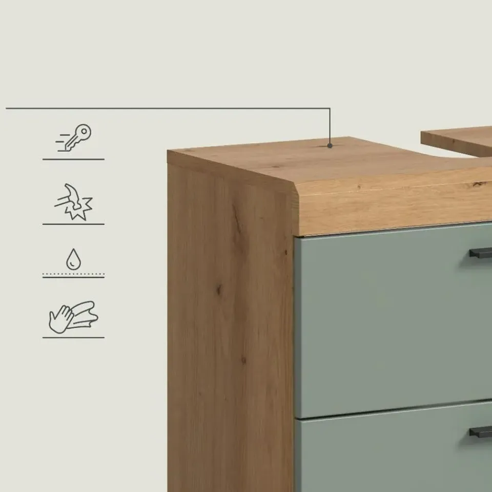 Merkloos Hioshop Scout wastafel 2 deuren- 2 lades- 2 planken salvie decor- eiken decor Hot