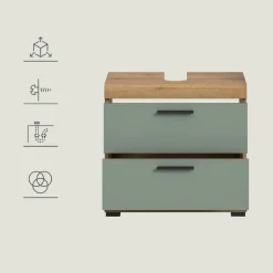 Merkloos Hioshop Scout wastafel 2 deuren- 2 lades- 2 planken salvie decor- eiken decor Hot