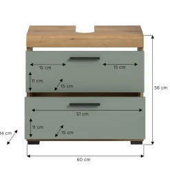 Merkloos Hioshop Scout wastafel 2 deuren- 2 lades- 2 planken salvie decor- eiken decor Hot