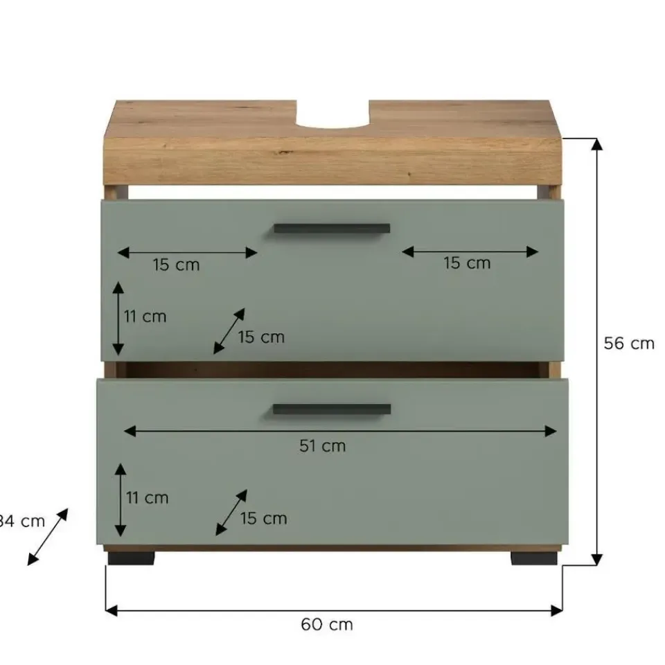 Merkloos Hioshop Scout wastafel 2 deuren- 2 lades- 2 planken salvie decor- eiken decor Hot