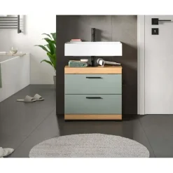 Merkloos Hioshop Scout wastafel 2 deuren- 2 lades- 2 planken salvie decor- eiken decor Hot