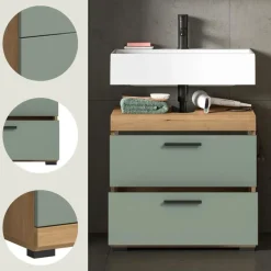 Merkloos Hioshop Scout wastafel 2 deuren- 2 lades- 2 planken salvie decor- eiken decor Hot