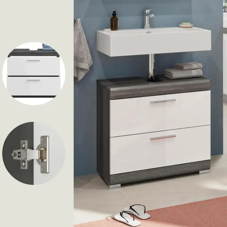 Merkloos Hioshop Scout wastafel 2 lades wit hoogglans- grijs Sale