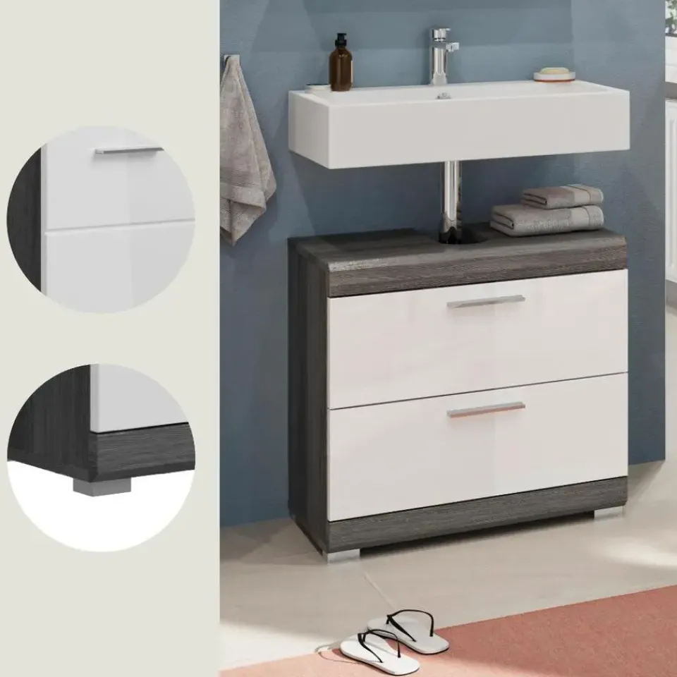 Merkloos Hioshop Scout wastafel 2 lades wit hoogglans- grijs Sale