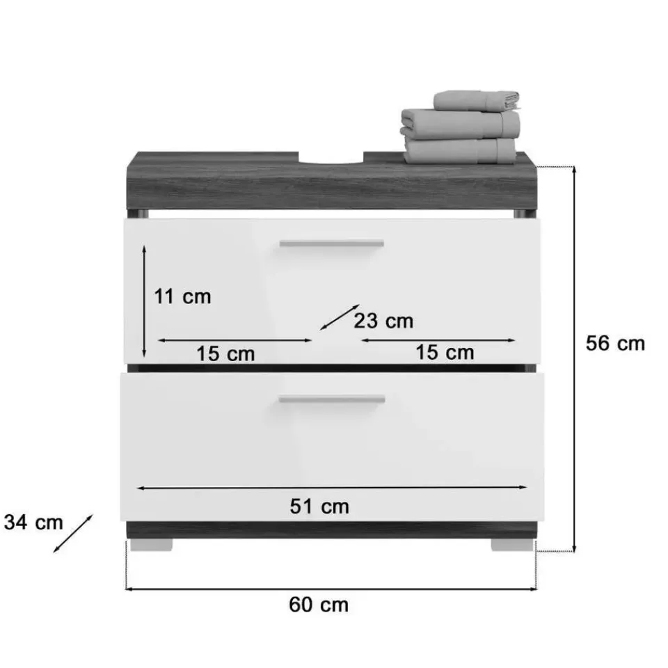 Merkloos Hioshop Scout wastafel 2 lades wit hoogglans- grijs Sale