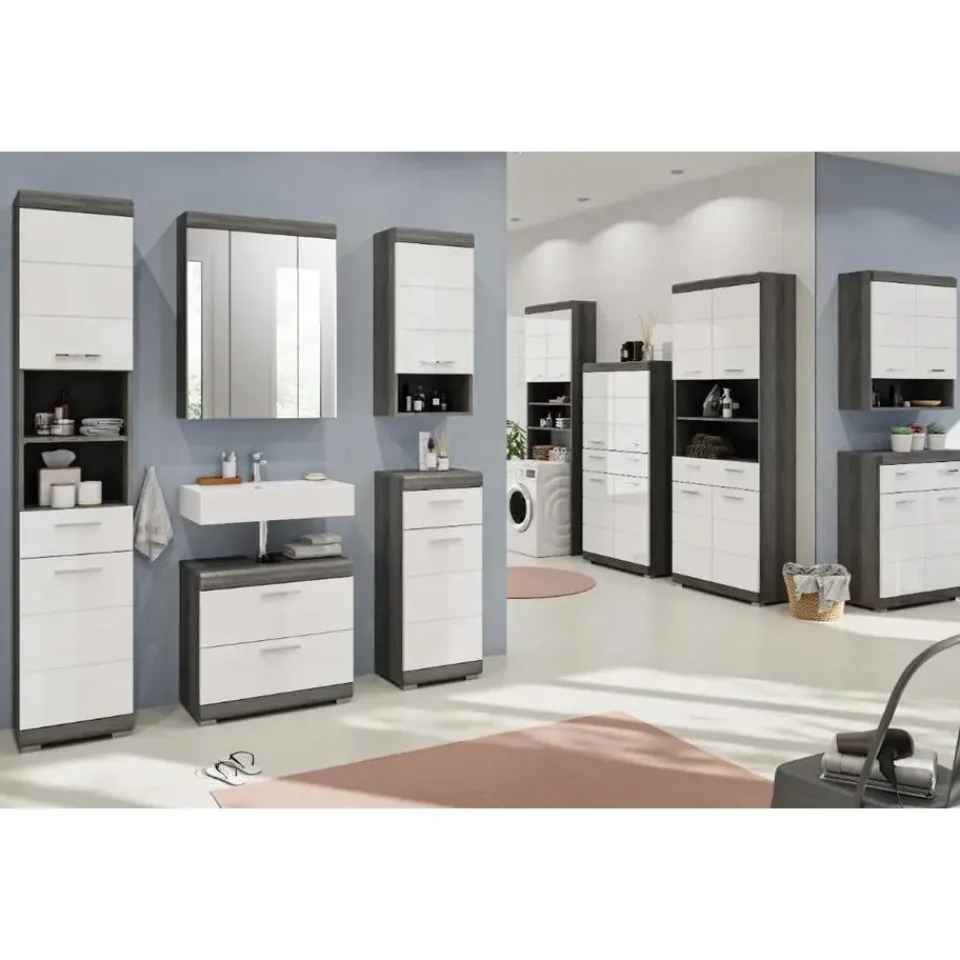 Merkloos Hioshop Scout wastafel 2 lades wit hoogglans- grijs Sale