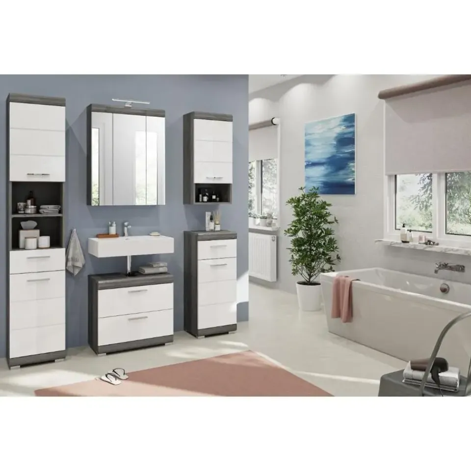 Merkloos Hioshop Scout wastafel 2 lades wit hoogglans- grijs Sale