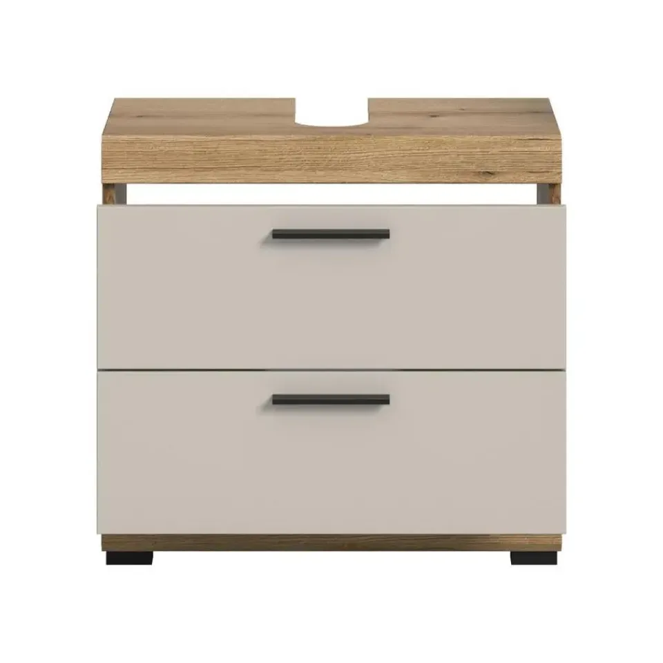 Merkloos Hioshop Scout wastafel 2 lades kasjmier decor mat- eiken decor