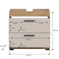 Merkloos Hioshop Scout wastafel 2 lades kasjmier decor mat- eiken decor