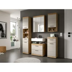 Merkloos Hioshop Scout wastafel 2 lades kasjmier decor mat- eiken decor