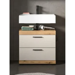 Merkloos Hioshop Scout wastafel 2 lades kasjmier decor mat- eiken decor