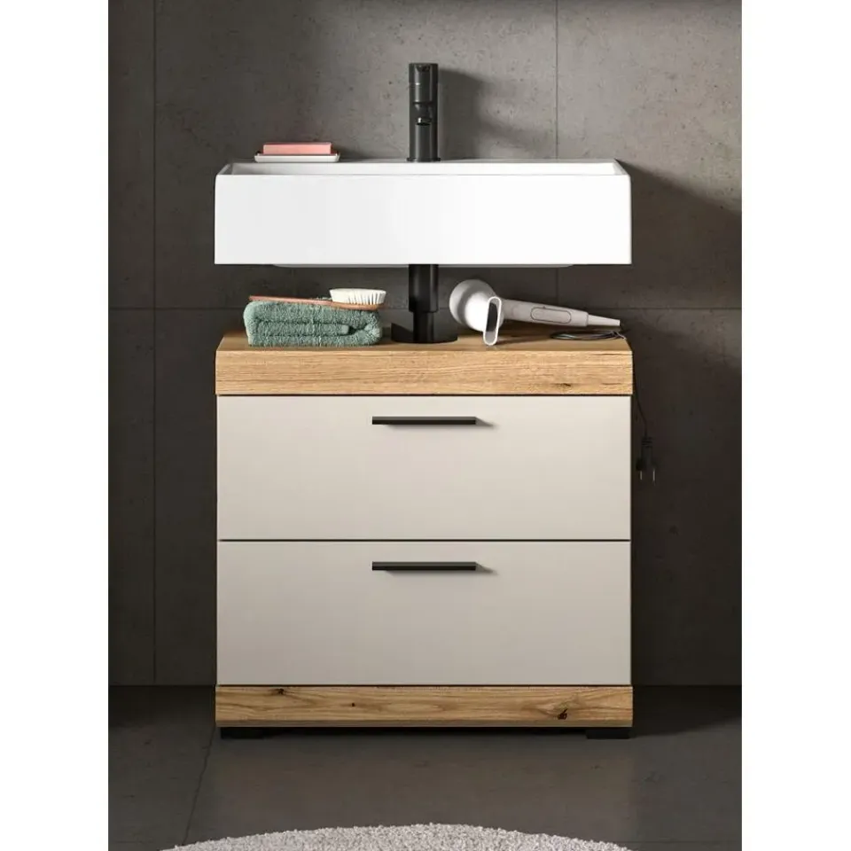 Merkloos Hioshop Scout wastafel 2 lades kasjmier decor mat- eiken decor