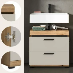 Merkloos Hioshop Scout wastafel 2 lades kasjmier decor mat- eiken decor