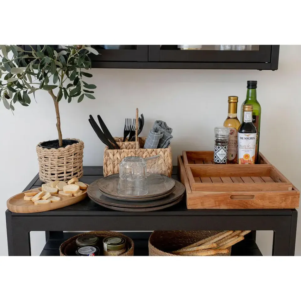 Hioshop Selma Lunchbord keramiek set van 4 grijs- bruin Best