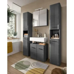 Merkloos Hioshop Soft wastafel 2 deuren grijs hoogglans- grijs Sale