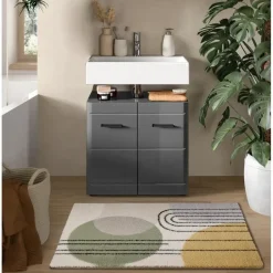 Merkloos Hioshop Soft wastafel 2 deuren grijs hoogglans- grijs Sale