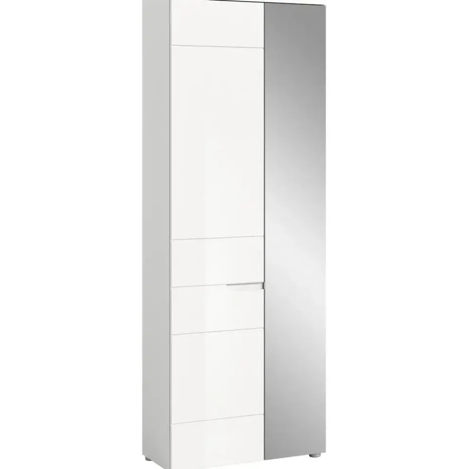 Merkloos Hioshop Solero kledingkast 1 deur- 1 spiegeldeur wit hoogglans- wit Sale