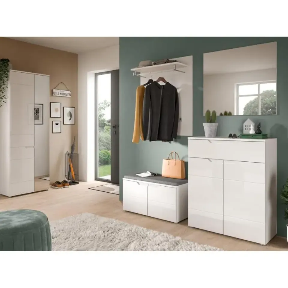 Merkloos Hioshop Solero kledingkast 1 deur- 1 spiegeldeur wit hoogglans- wit Sale