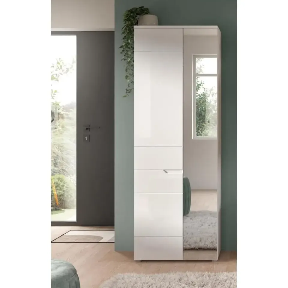 Merkloos Hioshop Solero kledingkast 1 deur- 1 spiegeldeur wit hoogglans- wit Sale