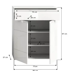 Merkloos Hioshop Solero schoenenkast 2 deuren- 1 lade wit hoogglans- wit Best
