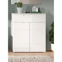 Merkloos Hioshop Solero schoenenkast 2 deuren- 1 lade wit hoogglans- wit Best