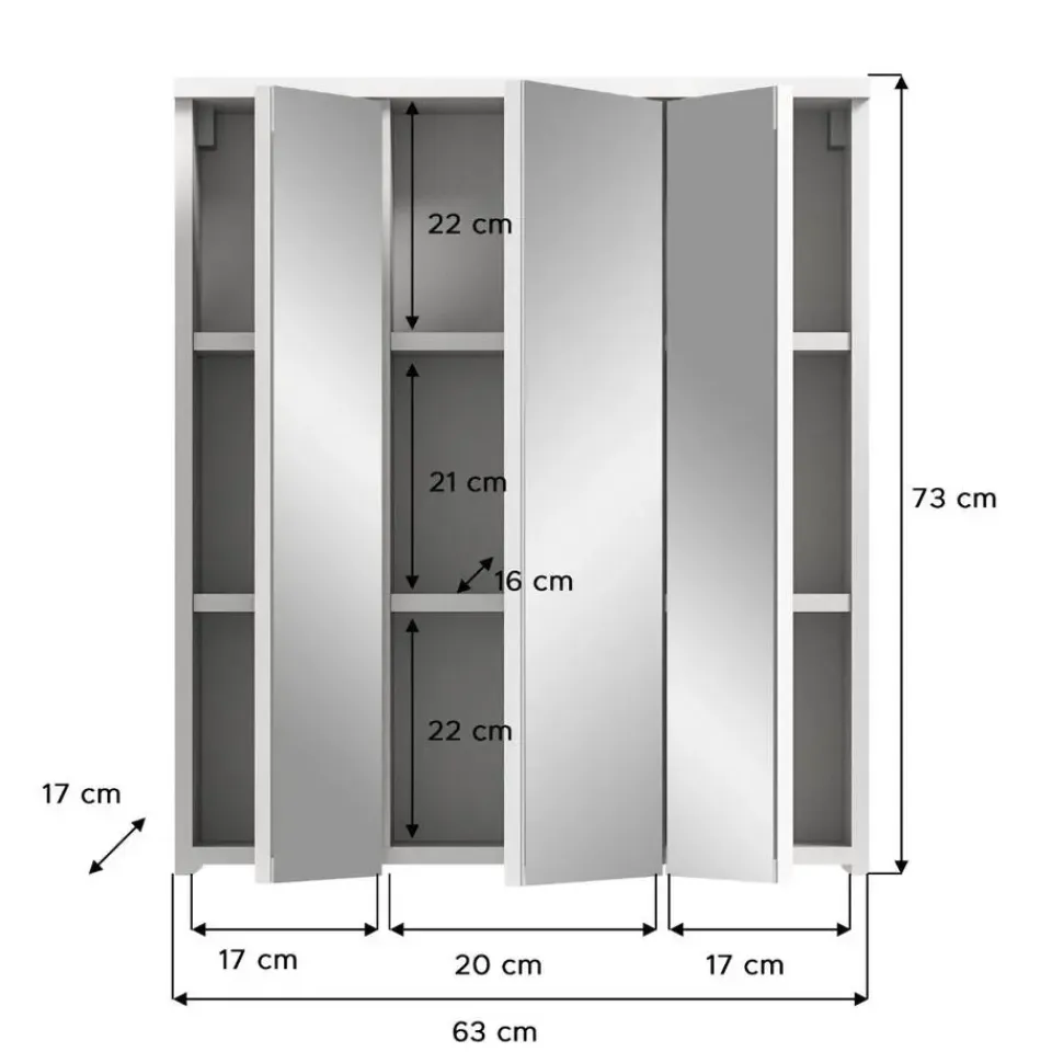 Merkloos Hioshop Solero spiegelkast 3 spiegeldeuren wit hoogglans- wit Clearance
