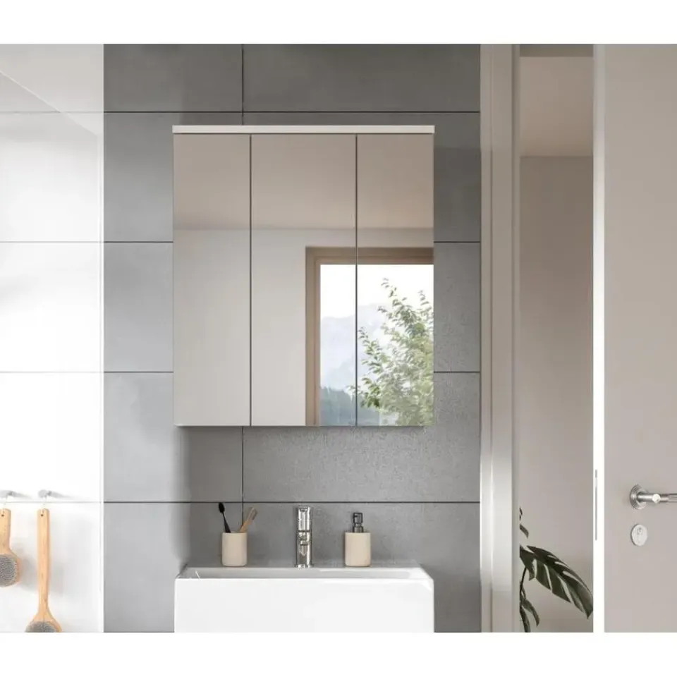 Merkloos Hioshop Solero spiegelkast 3 spiegeldeuren wit hoogglans- wit Clearance