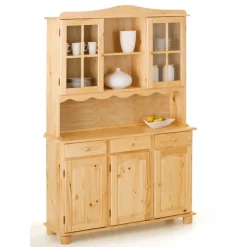 Hioshop Toswa vitrinekast 3 deuren- 2 glazen deuren- 3 lades- 2 open ruimtes Outlet