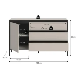 Merkloos Hioshop Tron dressoir 1 deur- 3 lades kasjmier decor Clearance