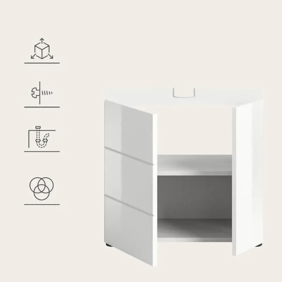 Merkloos Hioshop Vira wastafel 2 deuren wit hoogglans- wit Outlet