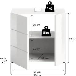 Merkloos Hioshop Vira wastafel 2 deuren wit hoogglans- wit Outlet