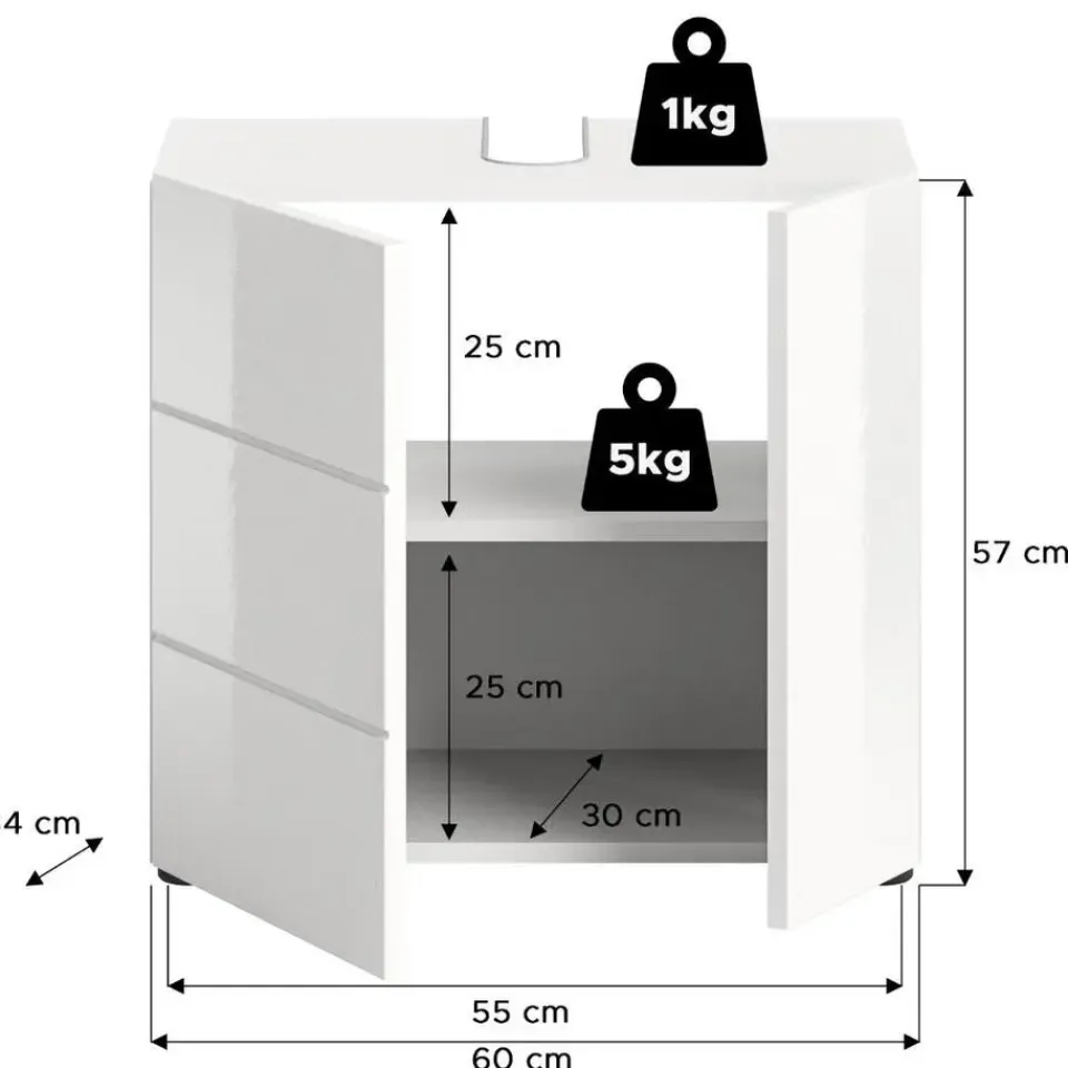Merkloos Hioshop Vira wastafel 2 deuren wit hoogglans- wit Outlet